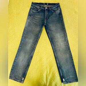 Zara Women’s Straight Leg Size 12 Distressed Medium Wash Zipper Fly Blue Jeans